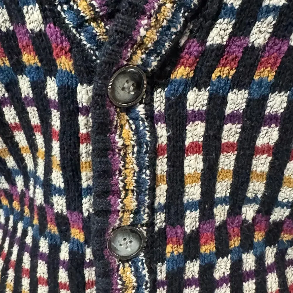 Grandpa Sweater Vintage Cardigan 90s Multicolor Knit‎  Button Front L Retro - Picture 4 of 8